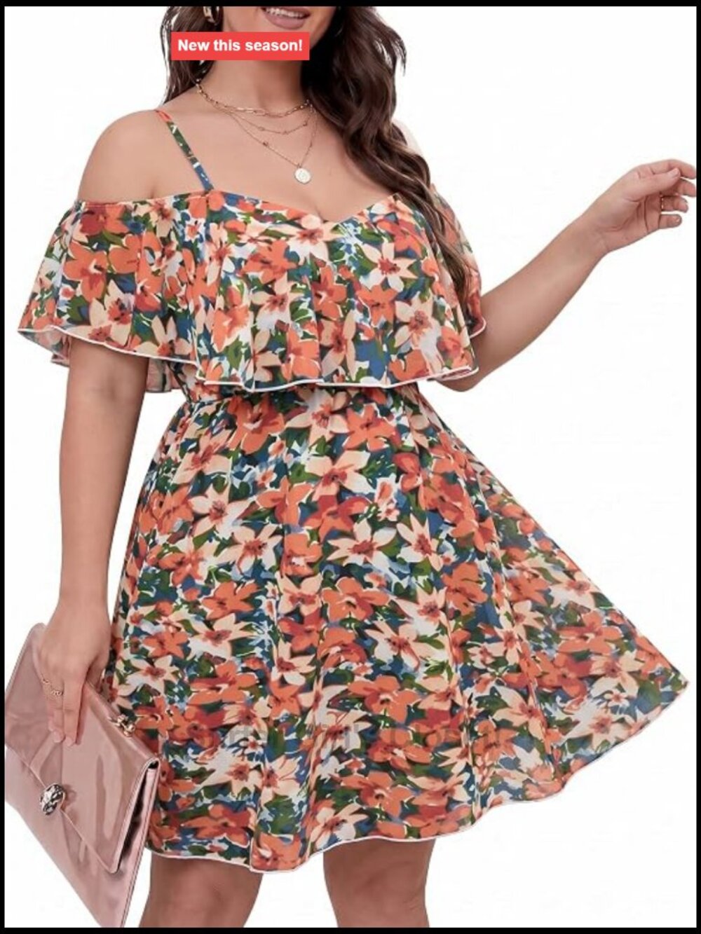 Plus Size Off Shoulder Mini Dress Ruffle Floral Smocked Waist